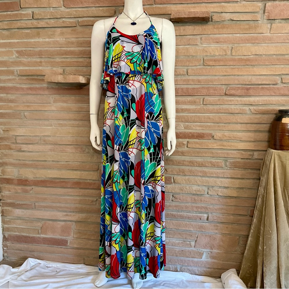 American Twist Retro Style Halter Tie Ultra Maxi Dress Medium